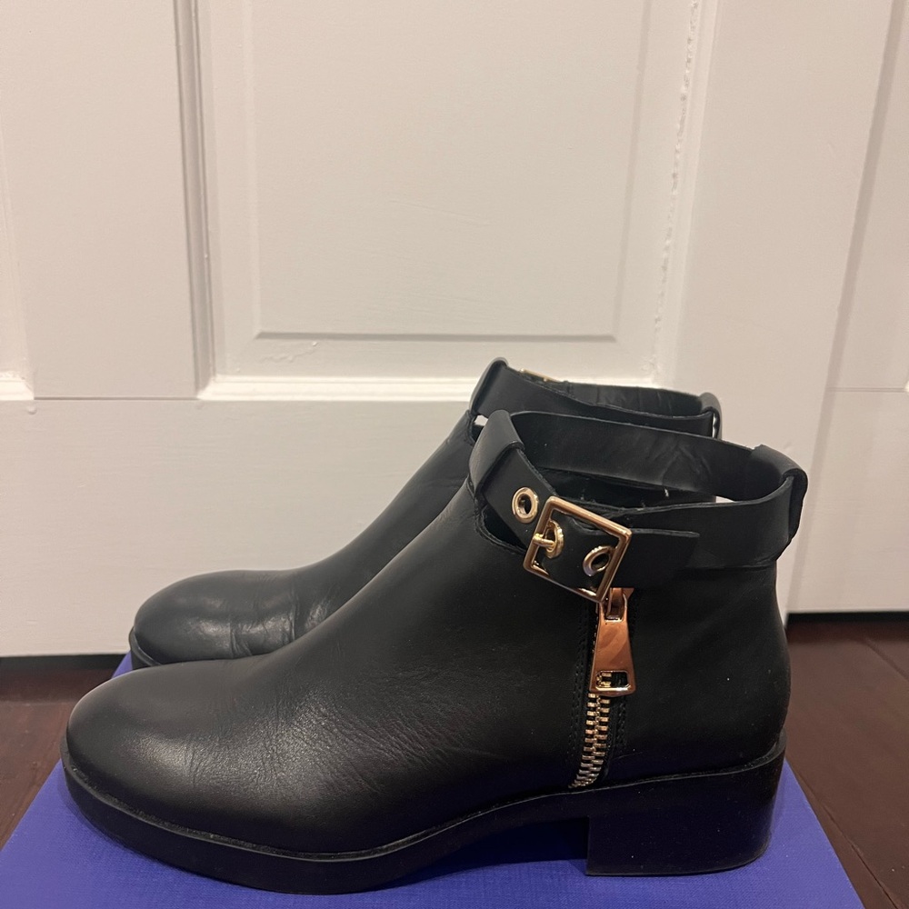 Zara Black Ankle Boots with Gold Hardware
